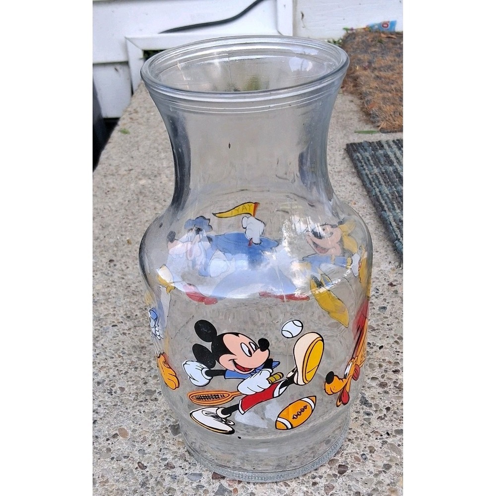 Vintage Anchor Hocking Glass Disney Mickey Minnie Goofy Donald Juice Carafe